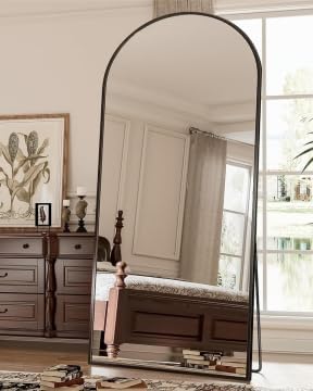 Antok Full Length Floor Mirror Arched Standing Mirror with Aluminum Frame - Freestanding Wall Mount Leaning Body Mirror for Bedroom Living Room Entryway, 64" L x 21" W, Black