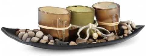 Centerpiece Table Decorations 3 Pieces Candle Holders with Tray and Rocks, for Living Room, Dining Room, Bedroom, Entryway Table Home Decor Romantic Holiday Wedding Party Gift Coffee Table Decor