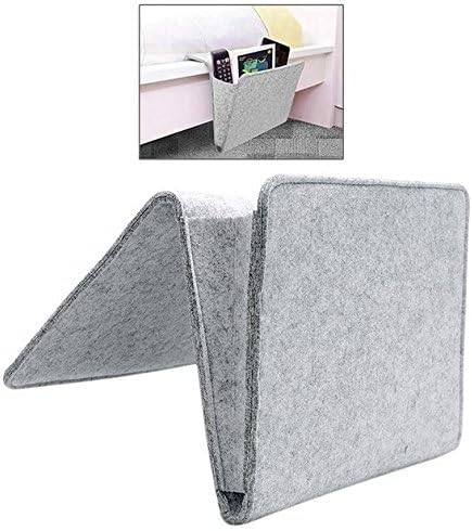 Fengtaike Useful Multi Grey Bed Storage Pockets Felt Bedside Hanging Storage Phone Remote Control Organizer Holder with 2 Inner Pockets for Bed Table Sofa