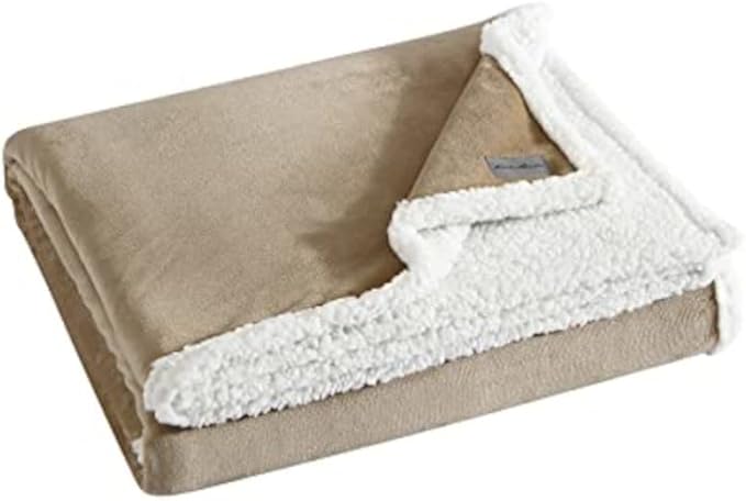 Eddie Bauer - King Size Blanket, Ultra-Soft Plush Bed Blanket with Faux Shearling Reverse, Throw Blanket for Couch & Bed (Solid Tan)