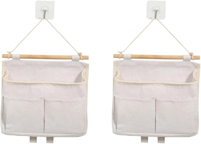 Bedside Caddy 2 Pcs Bed Organizer Storage Bags Over Door Hanging Storage Pouches with Pockets and Hooks for Bunk