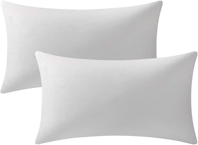 DEZENE Lumbar Pillow Covers 12x20 Ivory White (No Inserts) : Pack of 2 Cozy Soft Velvet Rectangular Modern Luxury Decorative Throw Pillow Cases for Sofa Couch Living Room Bed Home Decor
