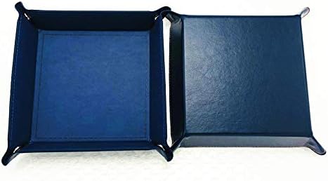 Square PU Jewelry Leather Tray Bedside Storage Box for Key Phone Coin Wallet Watches Change(1Pcs), Blue
