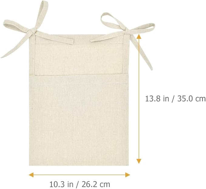 DOITOOL Multi-Functional Hanging Organizer Bag for Nursery 2-Pouch Linen Storage for Crib Bedside Toy and Sundries Holder 13.77X10.31X0.39In