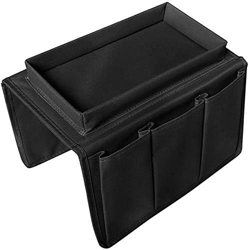 Sofa Armrest Organizer with Cup Holder Tray 6 Pockets TV Remote Control Organizer Sofa Couch Armchair Caddy Organizer Tidy Pocket Hanging Storage Bag Holder for Cellphone Magazine Drinks Snacks Black