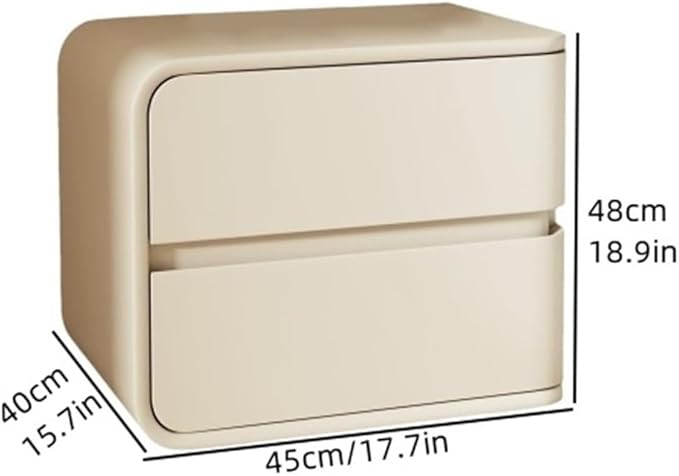 Modern Bedside Table, Solid Wood, Cream Leather, Luxury Night Stand with 2 Drawers (Khaki, Right)