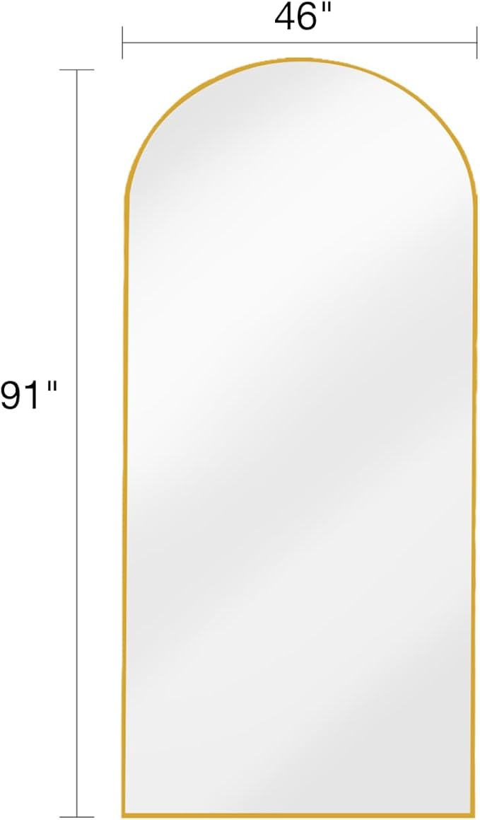 Full Length Floor Mirror, 91x46 Inch Oversized Arched Standing Mirror in Gold for Bedroom, Living Room, Dressing Room - Elegant Freestanding Leaning Mirror Decor