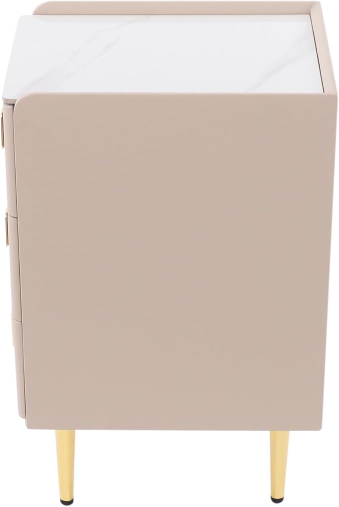 Narrow Nightstand with 3 Drawers, Narrow Side Table End Table Leather Bedside Cabinet Slim Storage Bedside Table for Small Space Bedroom Living Room Dormitories (Pink)