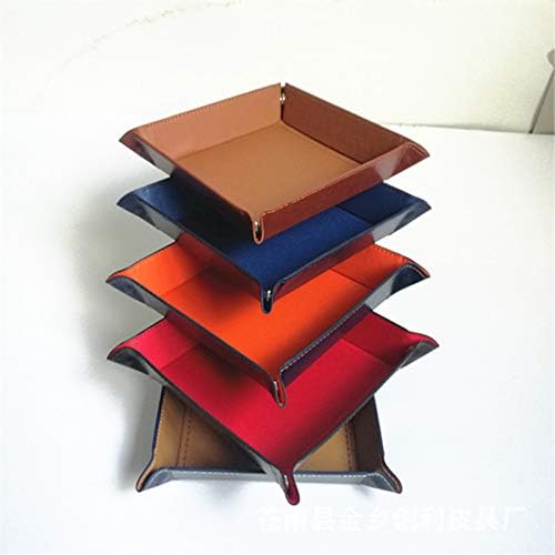 Square PU Jewelry Leather Tray Bedside Storage Box for Key Phone Coin Wallet Watches Change(1Pcs), Blue