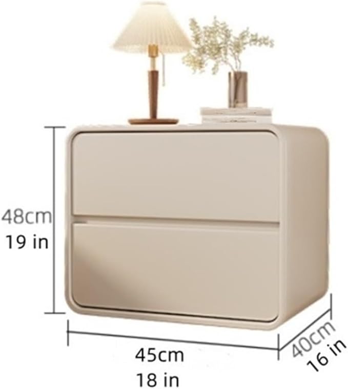 Solid Wood Nightstand, Leather Bedside Table, Simple Style Storage Cabinet, Bedside Table with Drawers, Multi-Color, 19-inch Height (Off-White)