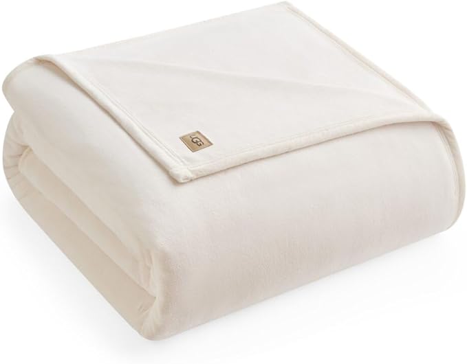 UGG Coco Twin Fleece Blanket for Bed – Luxury Oversized Throw & Cozy Room Decor, House Warming Gifts or Luxurious Birthday Gifts for Women, 68" x 92", White Snow
