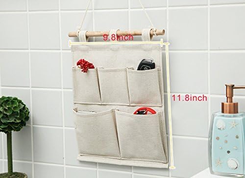 Co-link Linen/Cotton Fabric 5 Pockets Wall Door Closet Hanging Storage Bag Organizer,13.8" Wx 17.7" H (5 Pockets-Beige White)