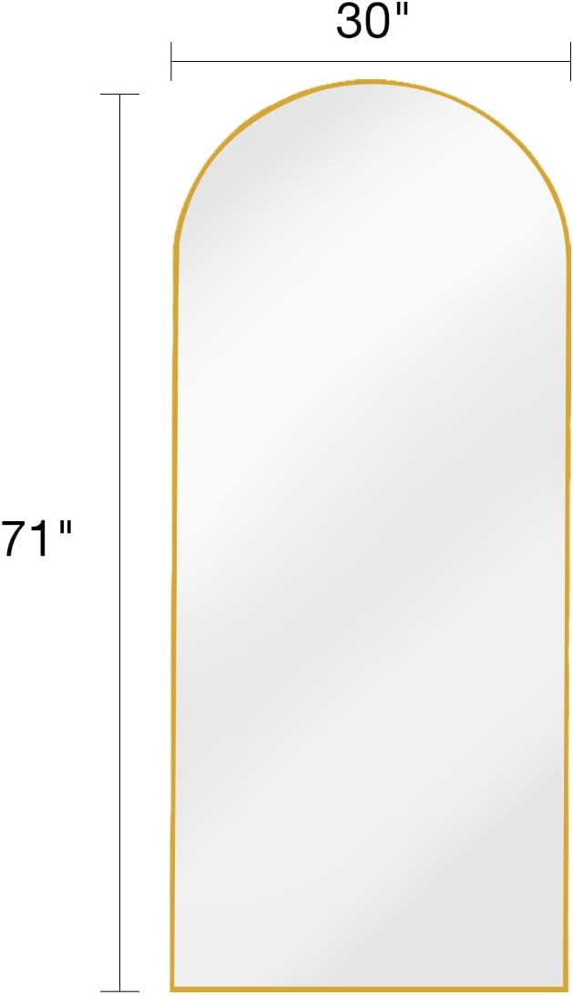 Full Length Mirror with Stand, 30"x71" Floor Mirror, Arched Wall Mirror, Gold Arch Mirror
