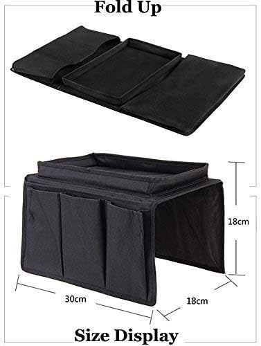 Sofa Armrest Organizer with Cup Holder Tray 6 Pockets TV Remote Control Organizer Sofa Couch Armchair Caddy Organizer Tidy Pocket Hanging Storage Bag Holder for Cellphone Magazine Drinks Snacks Black
