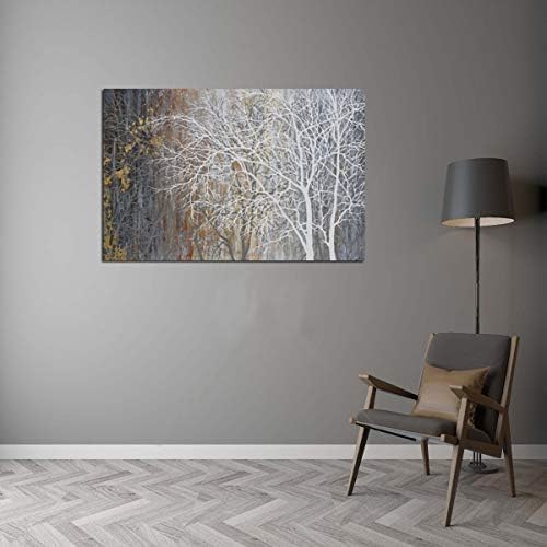 Yihui Arts Canvas Wall Art Hand Painted White Tree Pictures Brown Forest Painting Modern Abstract Landscape Nature Artwork for Bedroom Bathroom Home Office Living Room Decorations