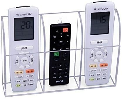 HBlife Acrylic Remote Holder Organizer, Clear TV Remote Control Wall Mount Caddy for Bedside, Media Organizer Storage Box with 3 Compartments