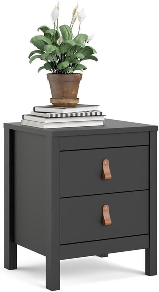 Pemberly Row Contemporary 2 Drawer Nightstand, Black Matte Finish, 17.17" W x 15.12" D x 21.3" H, Engineered Wood, Modern Traditional Style, Bedroom Bedside Storage, Scandinavian Design