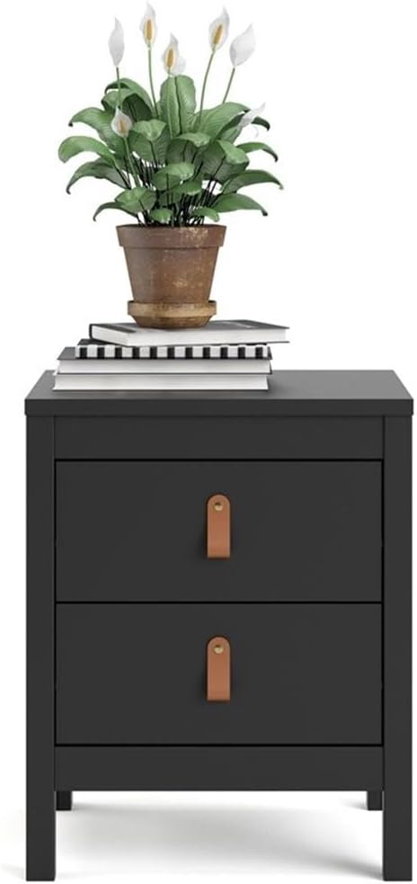 Pemberly Row Contemporary 2 Drawer Nightstand, Black Matte Finish, 17.17" W x 15.12" D x 21.3" H, Engineered Wood, Modern Traditional Style, Bedroom Bedside Storage, Scandinavian Design