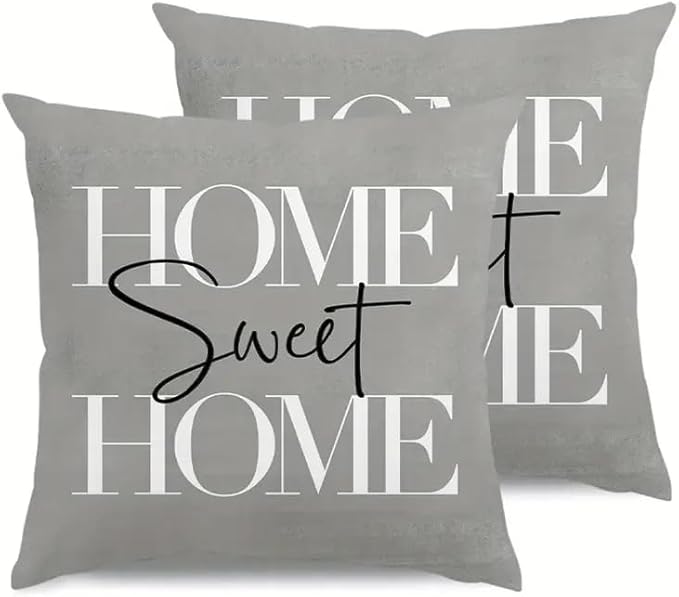 2pcs Modern Home Sweet Home Throw Pillow Cover, Decorative Gray Cushion Case with Typography Design, Square，18x18 Pillows Linen Pillowcase