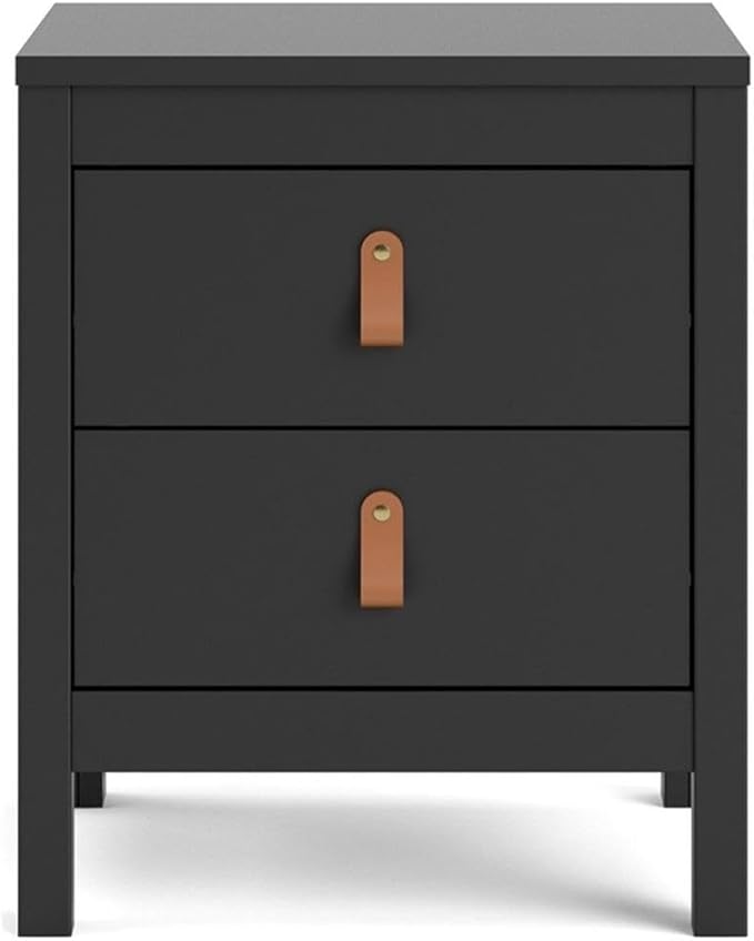 Pemberly Row Contemporary 2 Drawer Nightstand, Black Matte Finish, 17.17" W x 15.12" D x 21.3" H, Engineered Wood, Modern Traditional Style, Bedroom Bedside Storage, Scandinavian Design