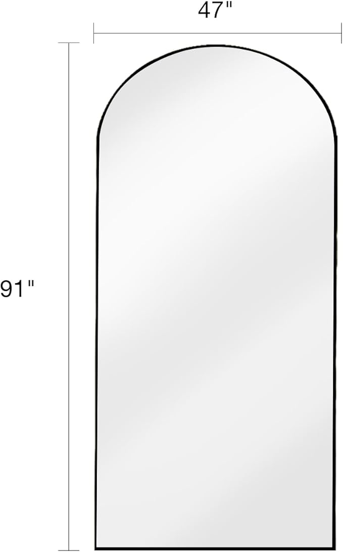 Full Length Mirror with Stand, 47"x91" Floor Mirror Freestanding, Arched Mirror, Oversize (Black)
