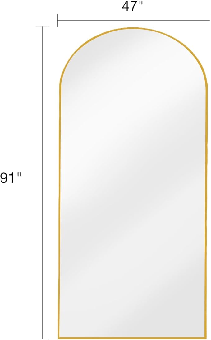 Full Length Mirror with Stand, 47"x91" Floor Mirror Freestanding, Arched Mirror, Oversize(Gold)