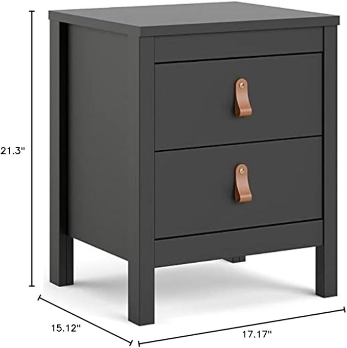 Pemberly Row Contemporary 2 Drawer Nightstand, Black Matte Finish, 17.17" W x 15.12" D x 21.3" H, Engineered Wood, Modern Traditional Style, Bedroom Bedside Storage, Scandinavian Design