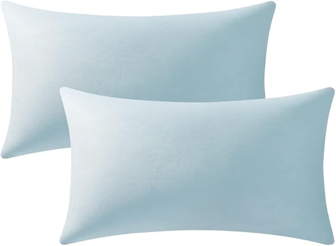 DEZENE Lumbar Pillow Covers 12x20 Light-Blue: Pack of 2 Cozy Soft Velvet Rectangular Modern Luxury Decorative Throw Pillow Cases for Sofa Couch Living Room Bed Home Decor