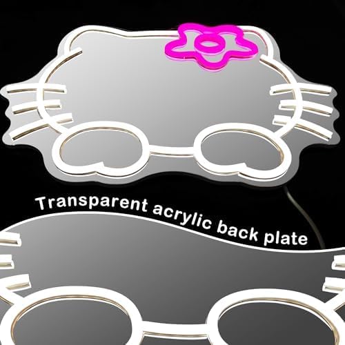 Anime Hello Kit Mirror Neon sign Dimmable Led Neon Mirror Sign for Dresser indoor Room Decor Cat Wall Neon Light Up Sign Bedroom Wall Gifts