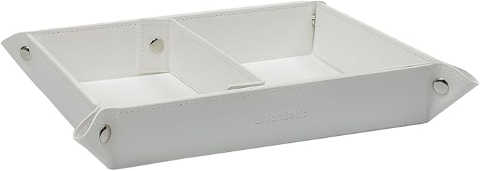 UnionBasic Medium Valet Tray, Jewelry Tray for Rings Watches Earrings, Entryway Catchall Caddy for Coins Keys Change, Nightstand Bedside Valet Holder, Trays for Electronic Gadgets, White Plus