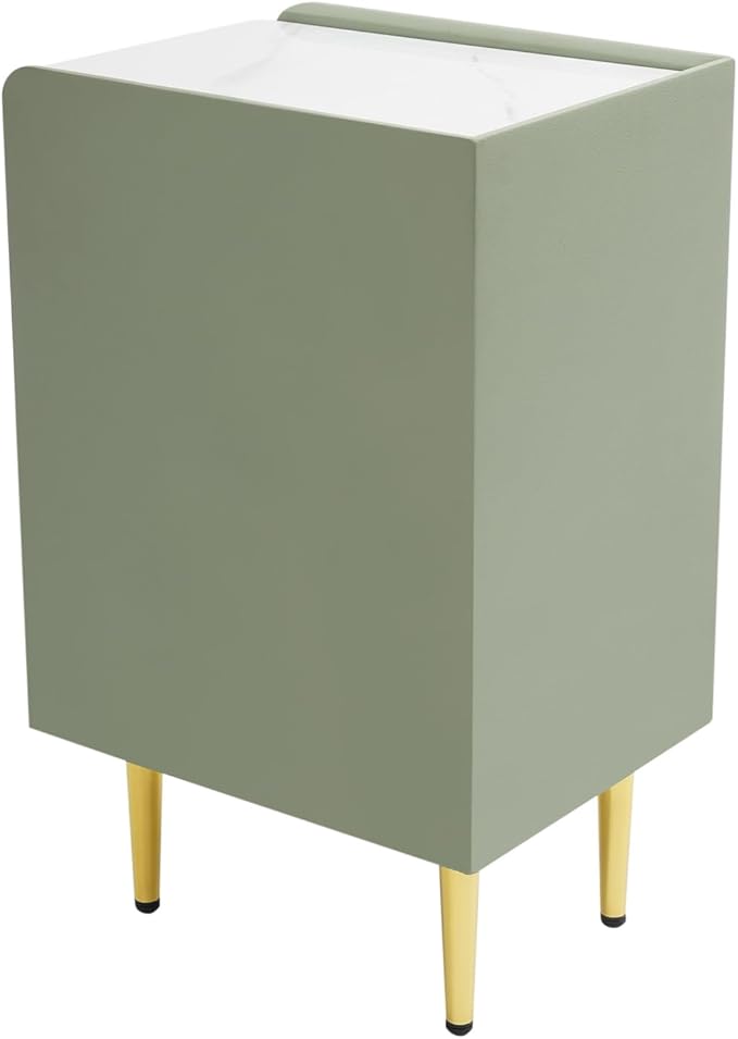 Narrow Nightstand with 3 Drawers, Narrow Side Table End Table Leather Bedside Cabinet Slim Storage Bedside Table for Small Space Bedroom Living Room Dormitories (Green)