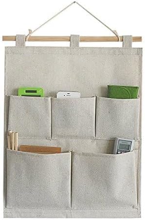 Co-link Linen/Cotton Fabric 5 Pockets Wall Door Closet Hanging Storage Bag Organizer,13.8" Wx 17.7" H (5 Pockets-Beige White)