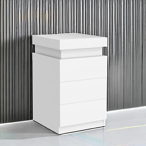 ADORNEVE Nightstand with Charging Station and LED Lights,Night Stand with Sliding Top for Bedroom,Bedside Table with Drawers,Modern End Side Table,White