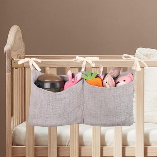 Cotton Baby Nappy-Bag Organizer, Bunk Bedside Hanging Bag, 2-Pocket, 15*7.5 Inches, Printing