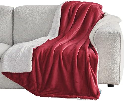 Bedsure GentleSoft Sherpa Fleece Throw Blanket for Couch, Non-Heated, Thick and Warm Throw for Girls and Women, Soft Fuzzy Plush Blanket for Winter, Red, 50x60 Inches