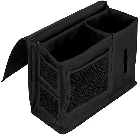 Dependable Industries inc. Essentials 7 Pocket Bedside Caddy Organizer for Bed Couch or Sofa Hanging Storage for Phone Remote Glasses Tissues Magazines Black