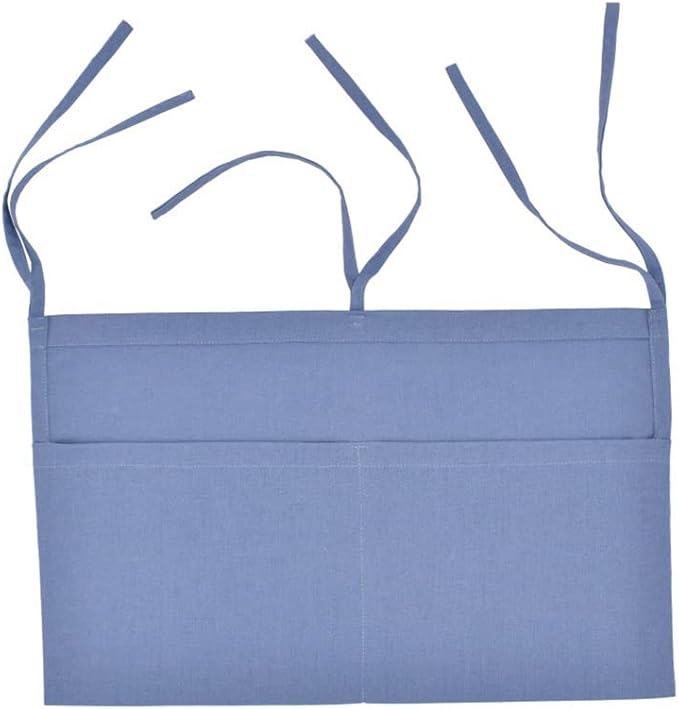 Linen Baby Bedside Hanging Storage Bag,2 Pockets Organizer for Baby Cribs and Toys (Blue)