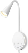 LED Wall Mounted Reading Light, Book Light for Reading in Bed with Touch Control, 5 Dimmable, USB Output, Night Light & Timers Function, Flexible Gooseneck Headboard Bed Lights (White)
