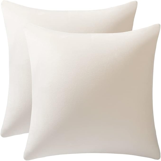 DEZENE Throw Pillow Covers 20x20 Cream: Pack of 2 Cozy Soft Velvet Square Modern Luxury Decorative Throw Pillow Cases for Sofa Couch Living Room Bed Home Decor