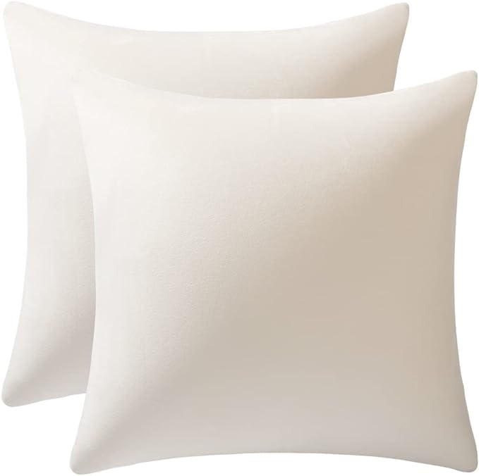 DEZENE Euro Sham Covers 26x26 Cream: Pack of 2 Cozy Soft Velvet Square Modern Luxury Decorative Throw Pillow Cases for Sofa Couch Living Room Bed Home Decor