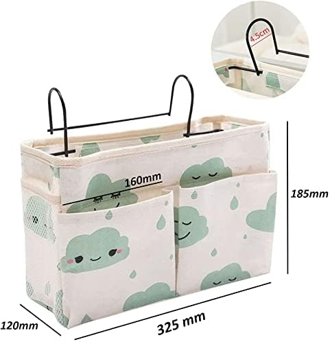 Bedside Caddy Hanging Organizer,Canvas Bag Pockets Basket Multifunction Bedside Organizer for Bunk College Dorm Bed Rails with Magazine Books Phone Cable Tablet Water Bottle,Blue Clouds
