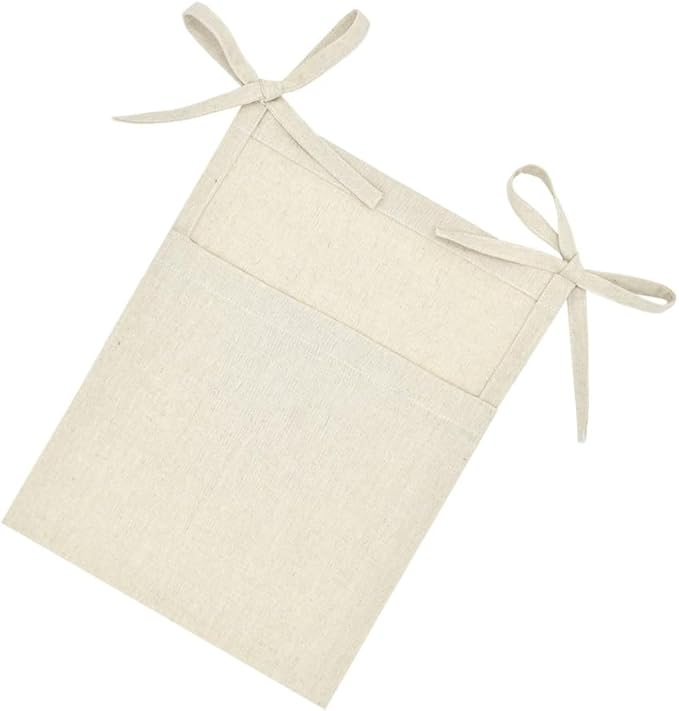 DOITOOL Multi-Functional Hanging Organizer Bag for Nursery 2-Pouch Linen Storage for Crib Bedside Toy and Sundries Holder 13.77X10.31X0.39In