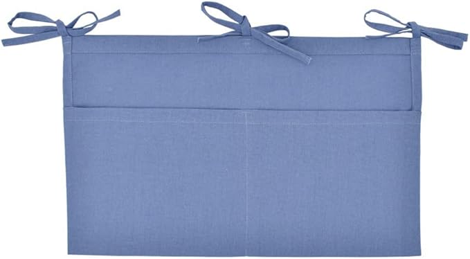 Linen Baby Bedside Hanging Storage Bag,2 Pockets Organizer for Baby Cribs and Toys (Blue)