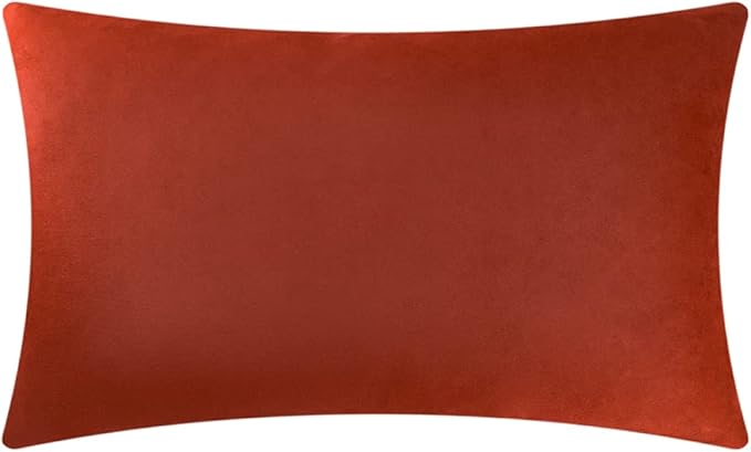 KINGROSE Handmade 3D Flower Soft Home Decorative Throw Pillow Case Rectangle Cushion Cover for Sofa Couch Chair Bed 12 x 20 Inches Solid Suede Rust Red