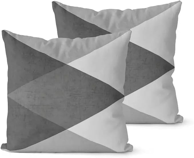 Modern Geometric Throw Pillow Covers, Grey and White Triangle Pattern, Decorative Cushion Cases, 2 Pack，18x18 Pillows Linen Pillowcase
