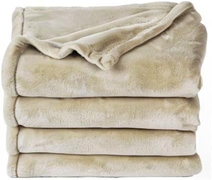 PHF Ultra Soft Fleece Blanket Queen Size, No Shed No Pilling Luxury Plush Cozy 300GSM Lightweight Blanket for Bed, Couch, Chair, Sofa, Perfect Decorations Gifts, 90" x 90", Khaki