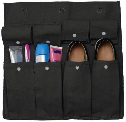 Gilbins Bedside Storage Caddy Cotton Canvas Bed Storage Pocket Bedside Organizer Hanging Bunk Organizer for Camp, College Dorm Rooms Black