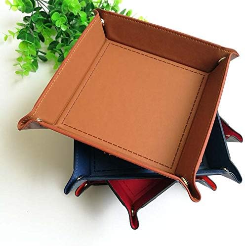 Square PU Jewelry Leather Tray Bedside Storage Box for Key Phone Coin Wallet Watches Change(1Pcs), Blue