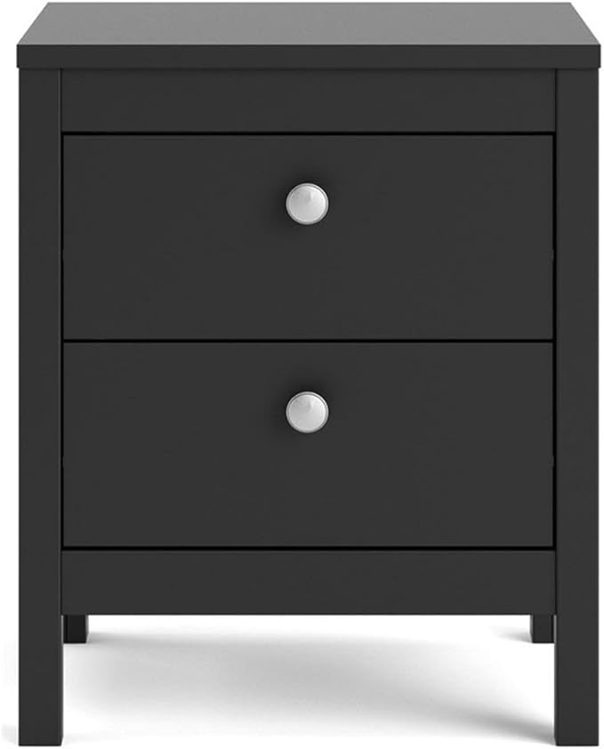 Pemberly Row Contemporary 2 Drawer Nightstand, Black Matte Finish, 17.17" W x 15.12" D x 21.3" H, Engineered Wood, Modern Traditional Style, Bedroom Bedside Storage, Scandinavian Design