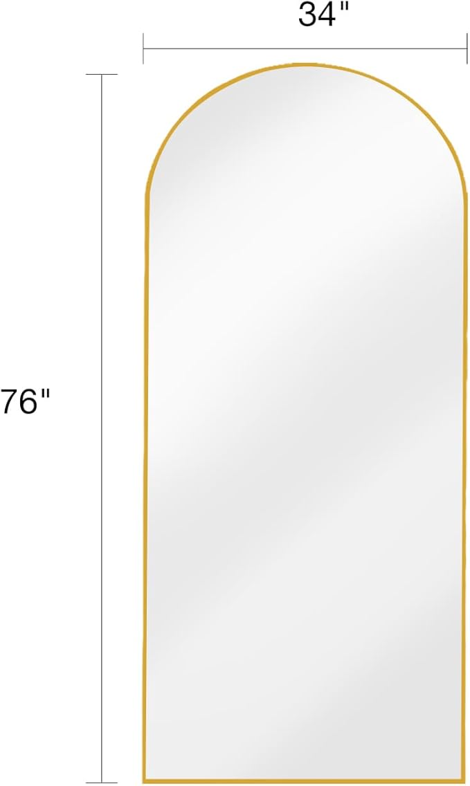 Arched Full Length Mirror, 76"x34" Large Floor Mirror with Stand, Wall-Mounted Gold Body Mirror for Bedroom